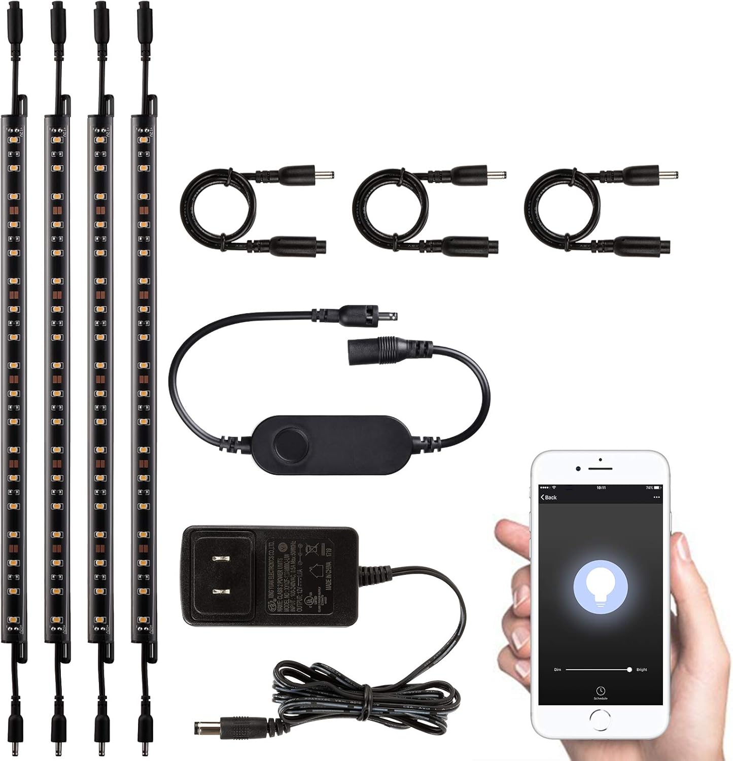 TORCHSTAR LED Safe Lighting Kit, Compatible with Alexa, App Control, Dimmable Light Bars, Linkable Under Cabinet Lights, 5000K Daylight, UL Power Adapter for Showcase, Shelf, 4Pcs Pack of 2