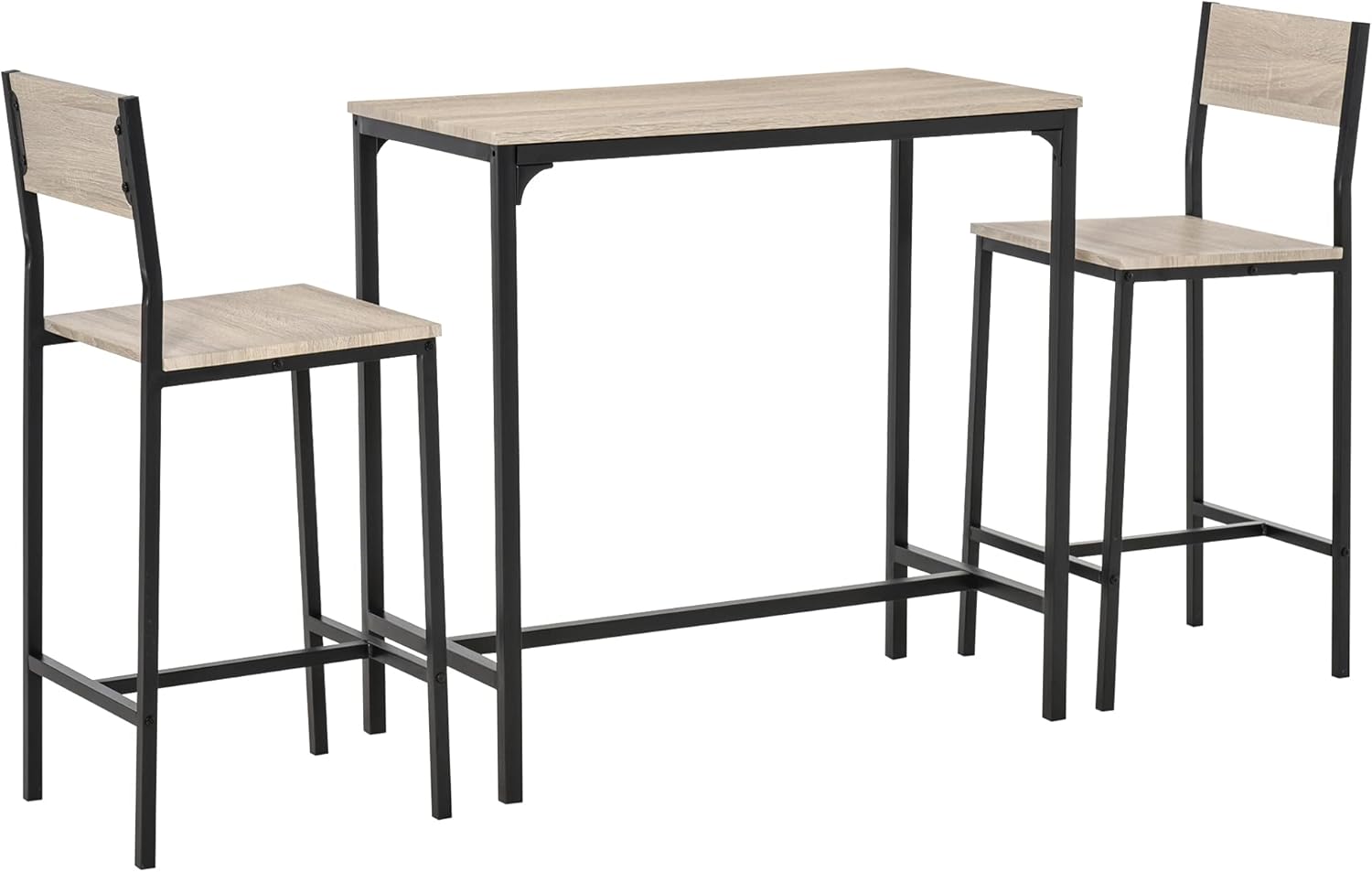 HOMCOM Industrial Bar Table Set Counter-Height 3-Piece and 2 High Back Stools Set for Small Space in the Dining Room