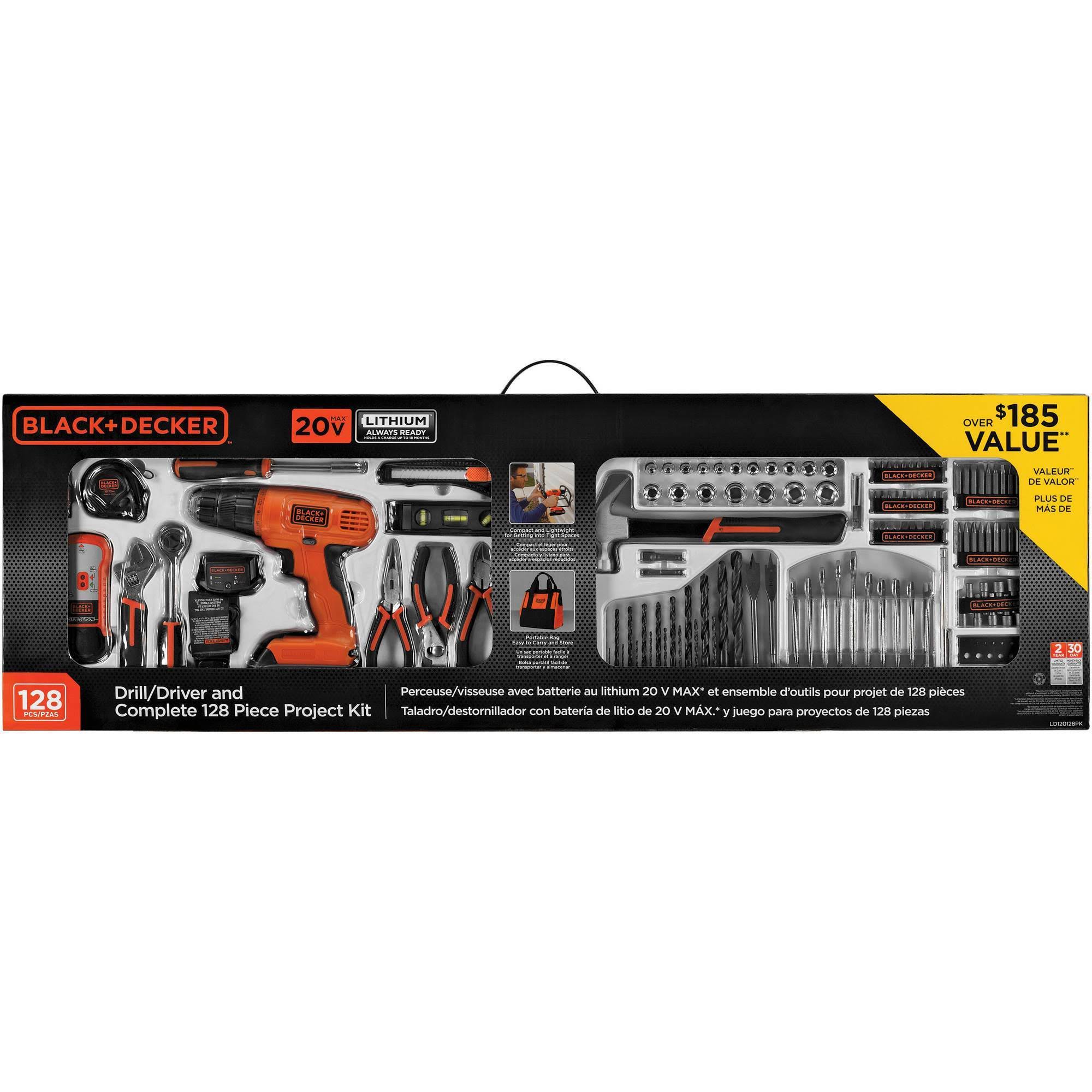 Black+decker 20-Volt Lithium Ion Cordless Drill-Driver with 128-Piece Project Kit