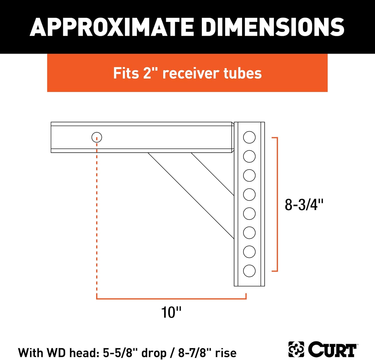 CURT 17120 Replacement Weight Distribution Hitch Shank, 2-Inch Receiver, 5-5/8-Inch Drop, 8-7/8-Inch Rise