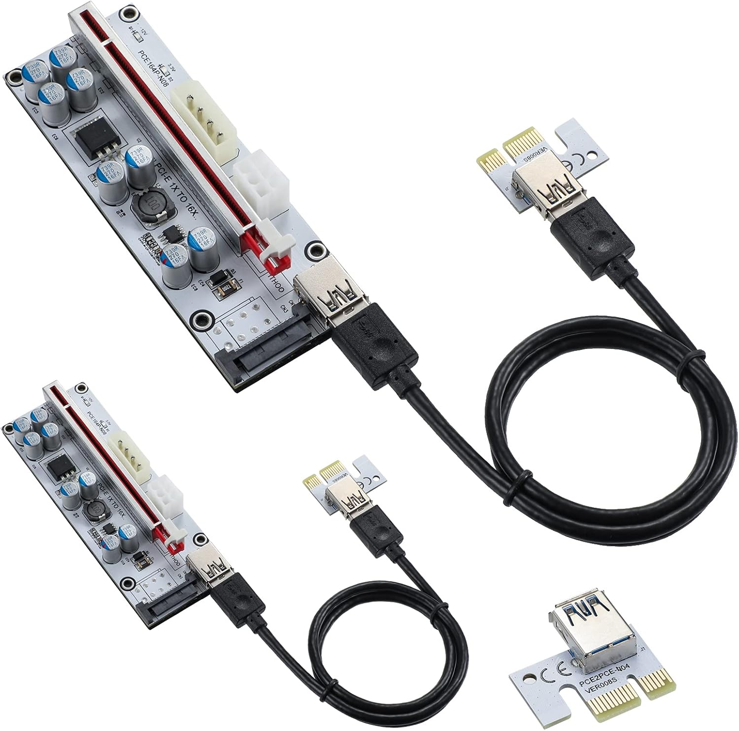 MZHOU PCI-E 1X to 16X Riser Card - Graphics Extension Powered Riser Adapter Card with 24in USB 3.0 Extension Cable for GPU Mining（White-6 Pieces） Pack of 2
