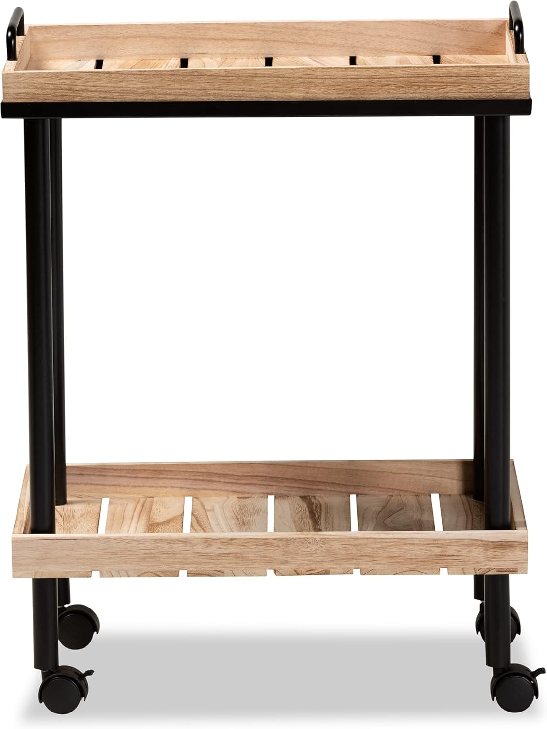 Baxton Studio Olinda Modern and Contemporary Oak Brown Finished Wood and Black Metal Kitchen Cart