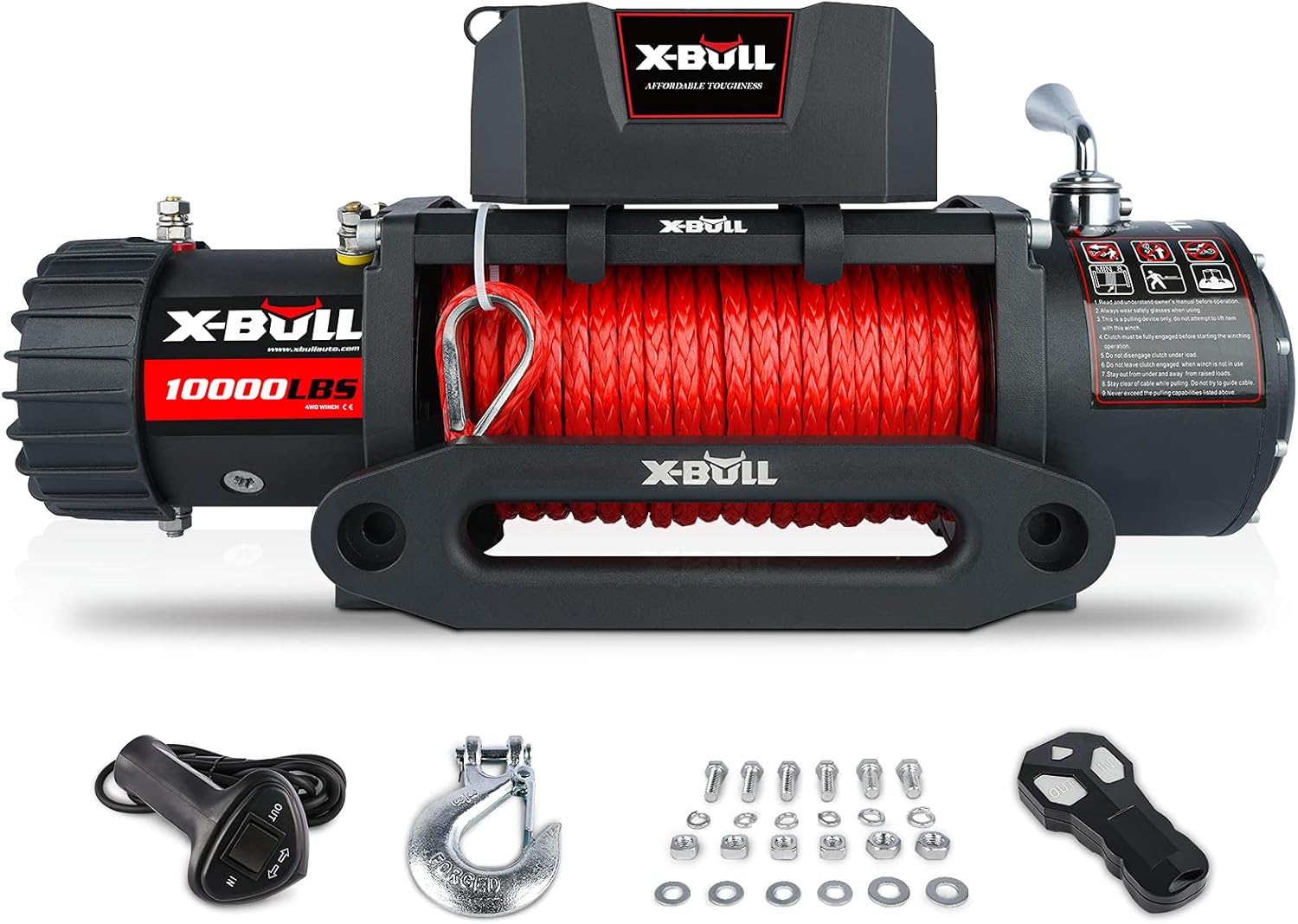 X-BULL 12V Synthetic Rope Winch-13500 lb. Load Capacity Electric Winch Kit,Waterproof IP66 Electric Winch with Hawse Fairlead, with Wireless Handheld Remote and Corded Control Recovery