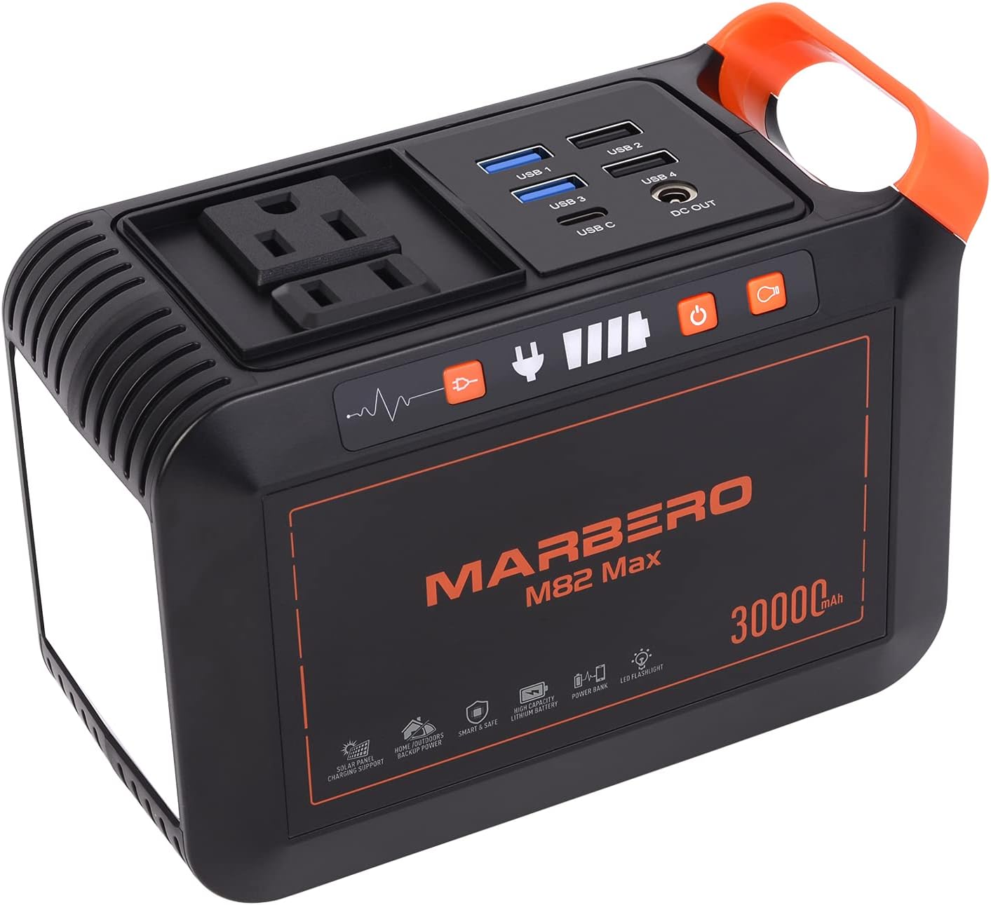 MARBERO 88Wh Portable Power Station 24000mAh Camping Generator(Solar Panel Optional) Lithium Battery Power 110V/80W AC, DC, USB QC3.0, LED Flashlight for CPAP Home Camping Emergency Backup