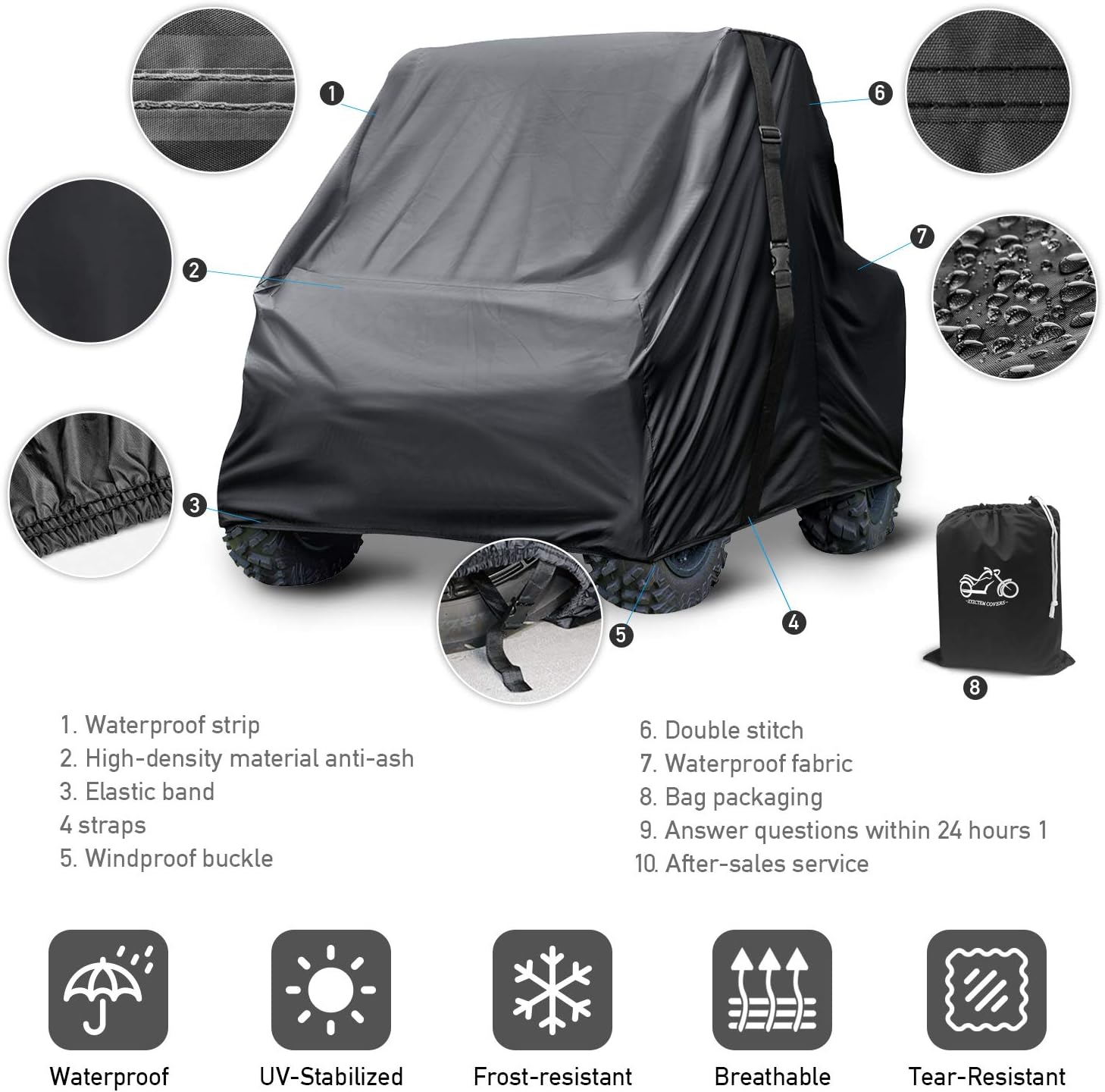 XYZCTEM UTV Cover with Heavy Duty Black Oxford Waterproof Material, 114.17