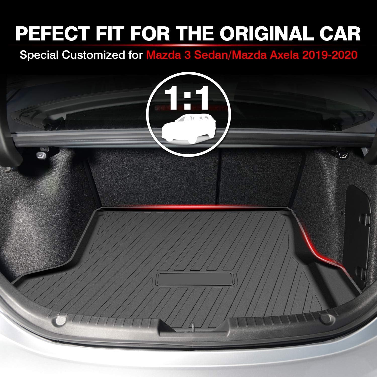 Powerty Only for Trunk Mat Mazda 3 Sedan 2019 2020 2021 2022 All Weather TPO Rear Cargo Liner(Not for Hatchback)