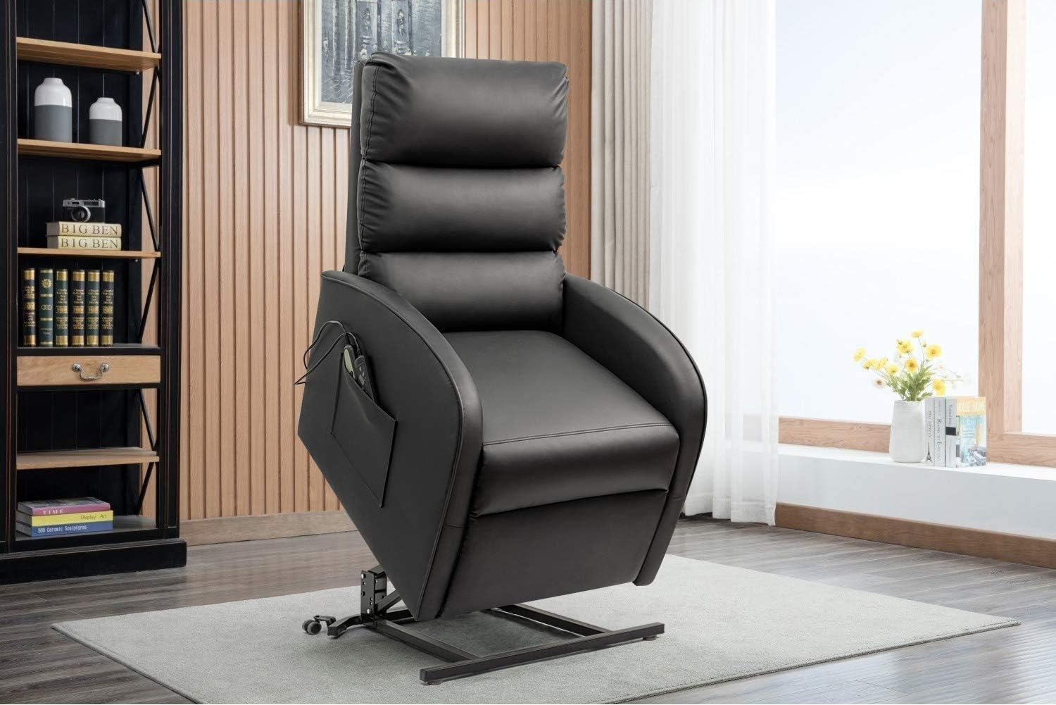 Furniwell Power Lift Recliner Chair for Elderly Massage Electric Single Sofa Modern Padded Living Room Chair Home Theater Seating Lounge Reclining Chair with Side Pockets (Black)