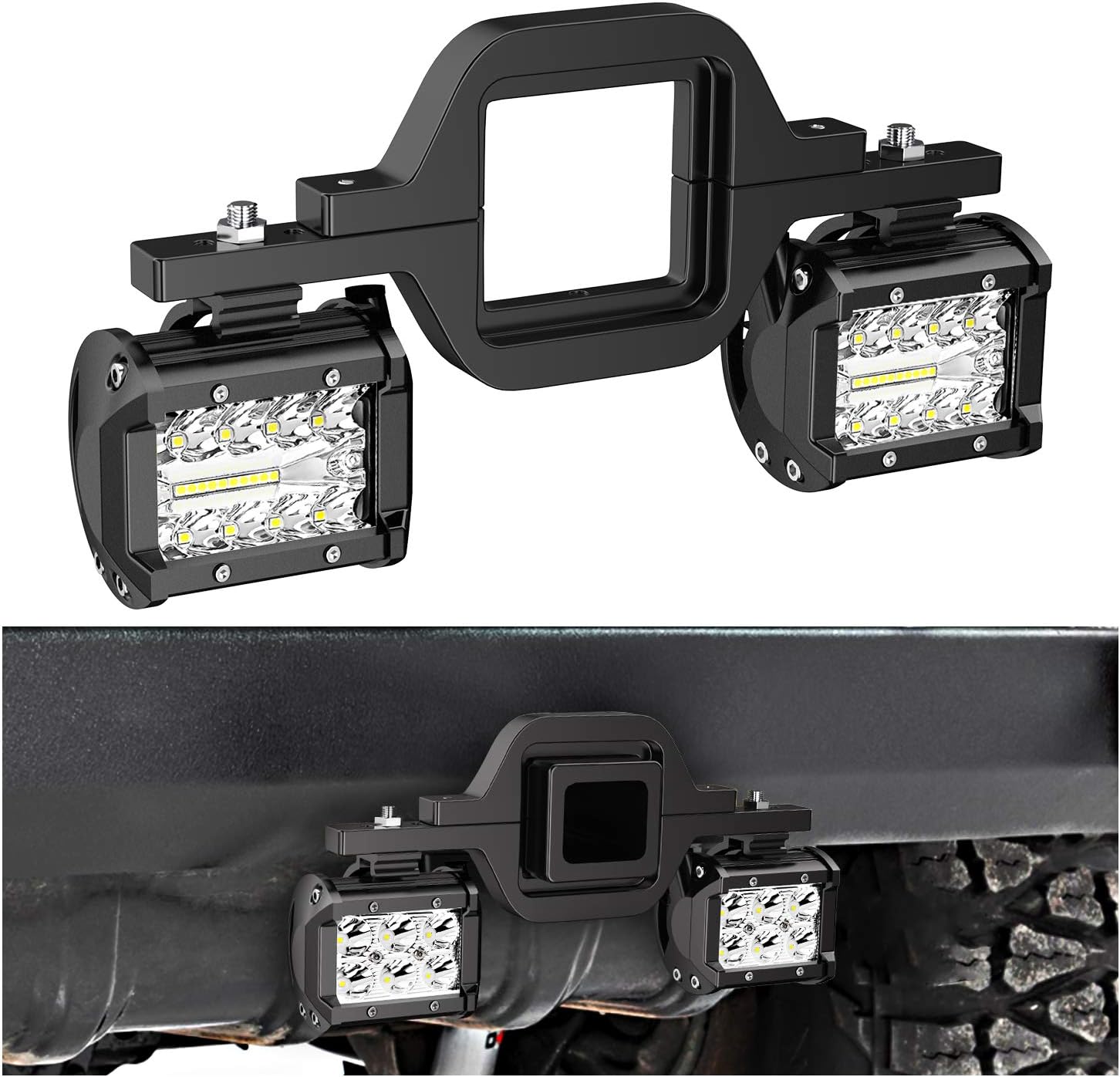 Nilight 2 PCS 4 Inch 60W Led Pods with 2.5 Inch Tow Hitch Mounting Brackets LED Backup Reverse Lights Rear Search Lighting Led Light Bar for Pickup ATV SUV Truck Trailer Boat