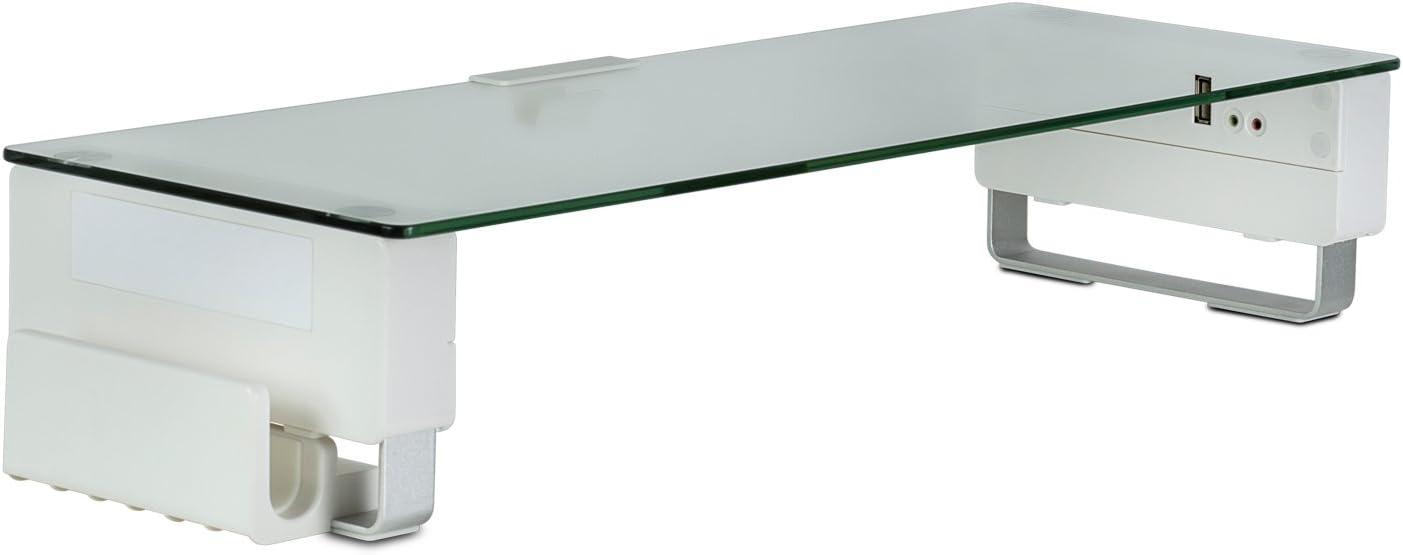 Mount-It! Glass Monitor Stand with 3 USB Ports | Desktop Riser Fits 24, 27, 30, 32 Inch Screens, 66 Lbs Capacity Pack of 2