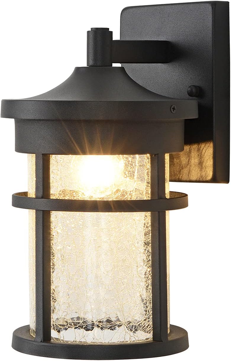 VOCLDFA Outdoor Wall Lantern Clear Crack Glass Outdoor Wall Light House Exterior Light Fixture Wall Mount with IP65 Waterproof, Outdoor Wall Sconce Matte Black Finish for House Wall Porch Entryway