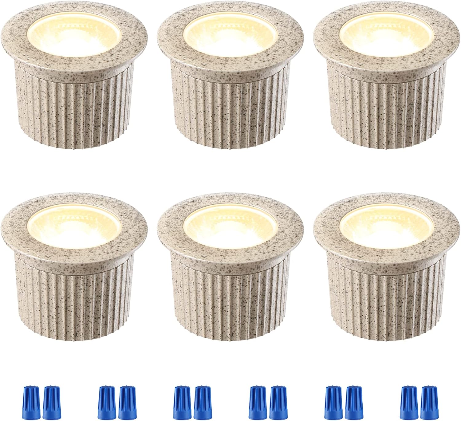 LEONLITE 3W In Ground Well Light, 12V LED Low Voltage Landscape Pathway Lights, IP67 Waterproof, 3000K Warm White, Aluminum Housing, Pebble Grey, Pack of 6