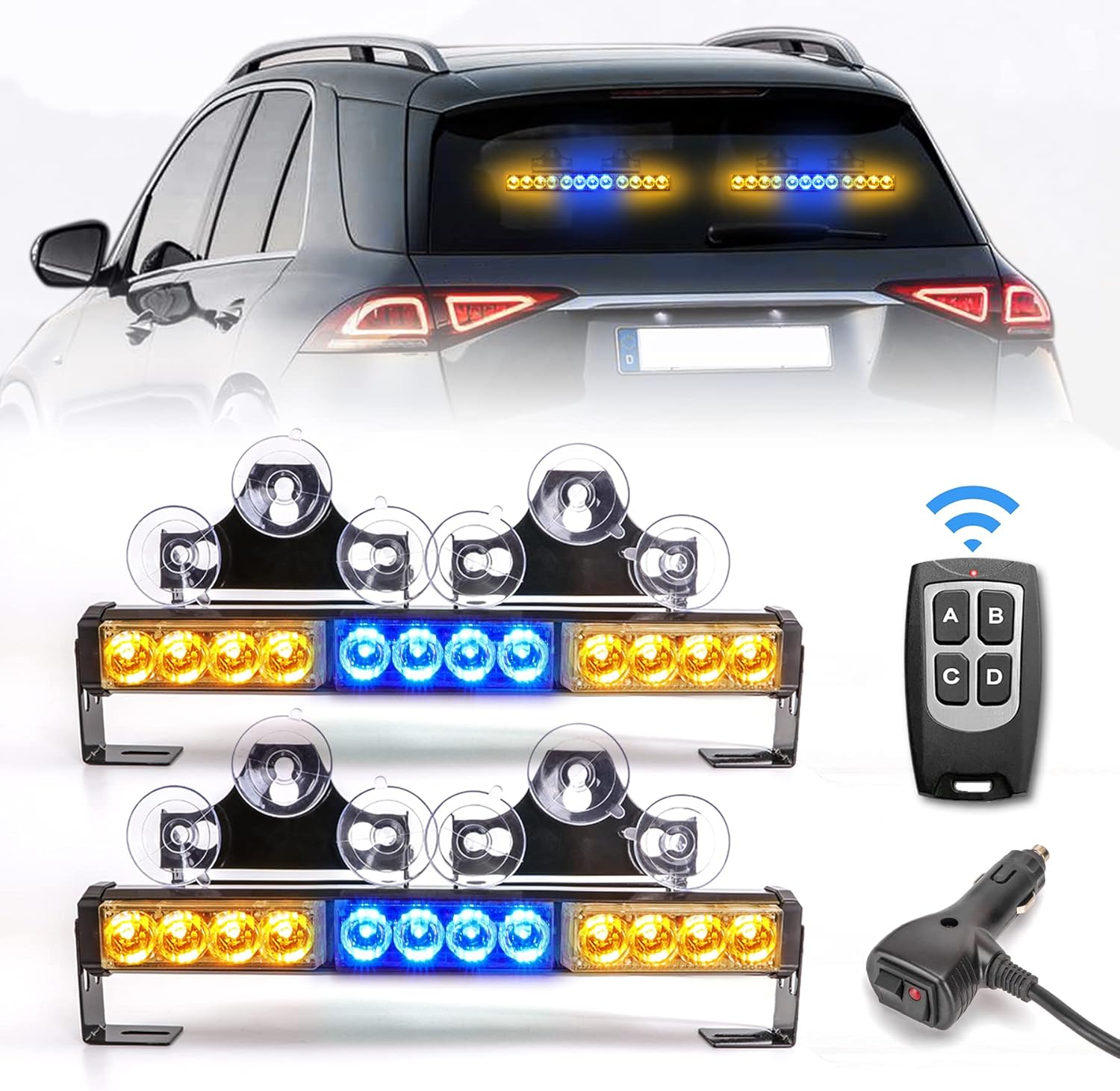 2 in 1 Emergency Strobe Police Light Traffic Advisor Cop Lights Bar For Directional Traffic Advisor Warning Strobe Vehicles Trucks Red and Blue 23 Flash Patterns 2pcs 12.8 inch Wireless Remote Control Pack of 2