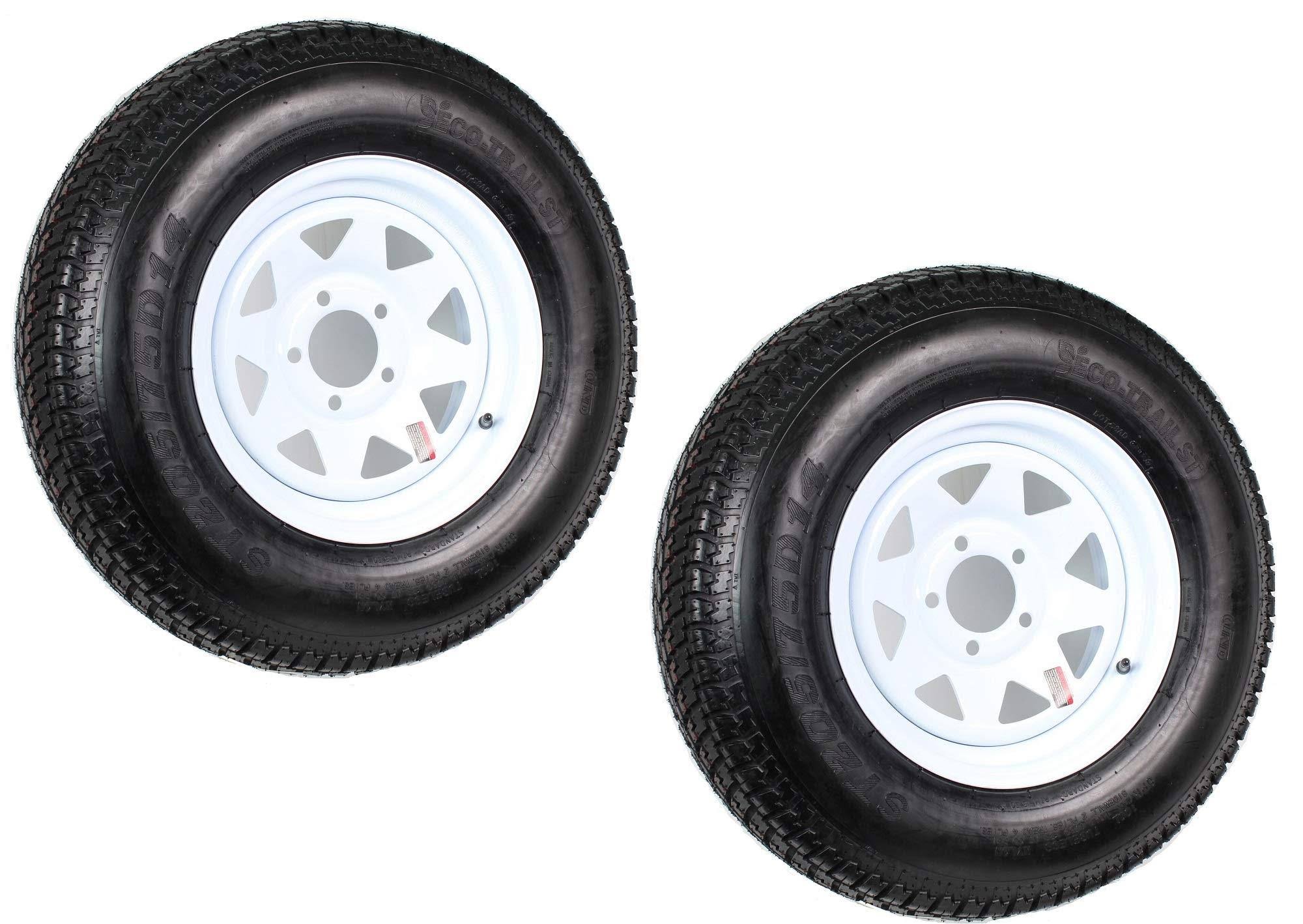 2-Pack Trailer Tire on Rim St205/75d14 205/75 D 14 in. LRC 5 Hole White Spoke