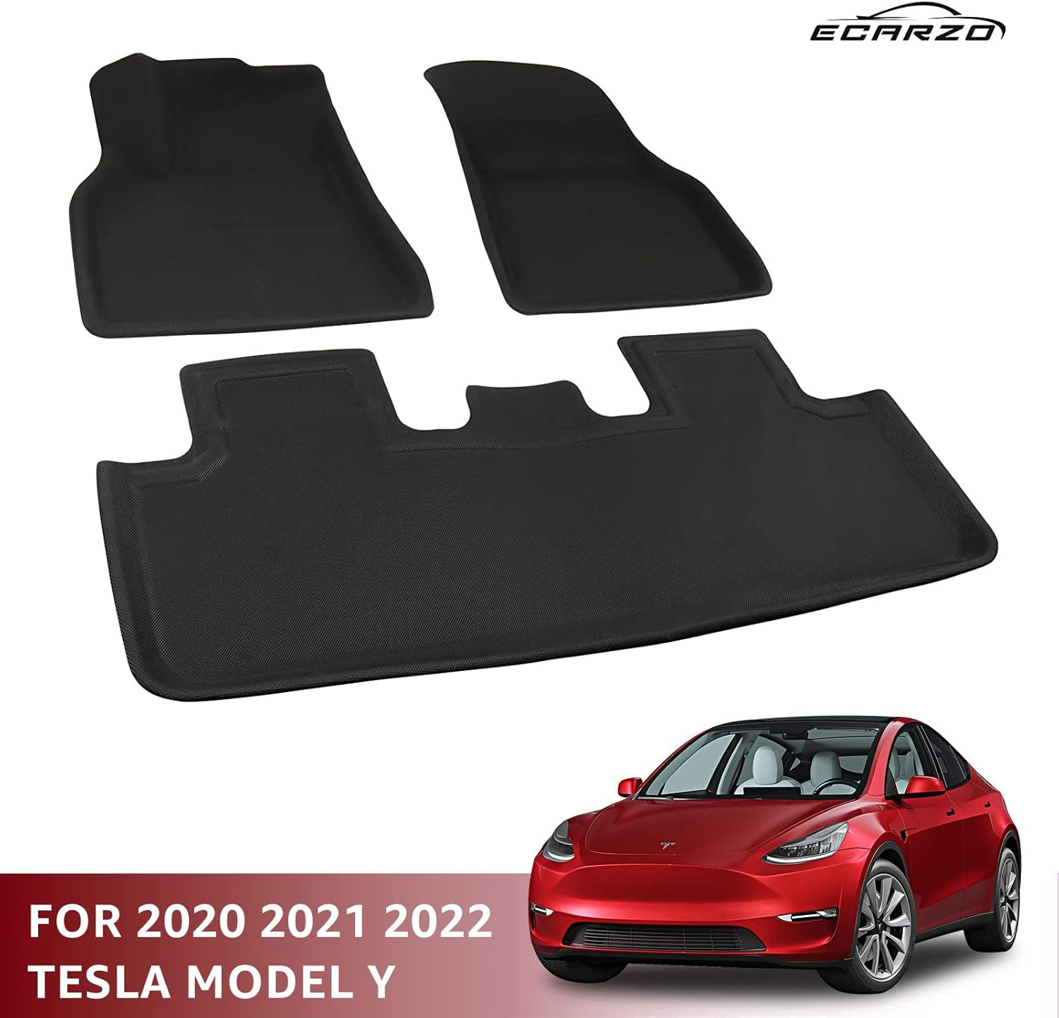 Ecarzo Tesla Model Y Rear Trunk Mat Accessories 3D Rear Cargo Liner for Tesla Model Y 2020 2021 2022 Pack of 2