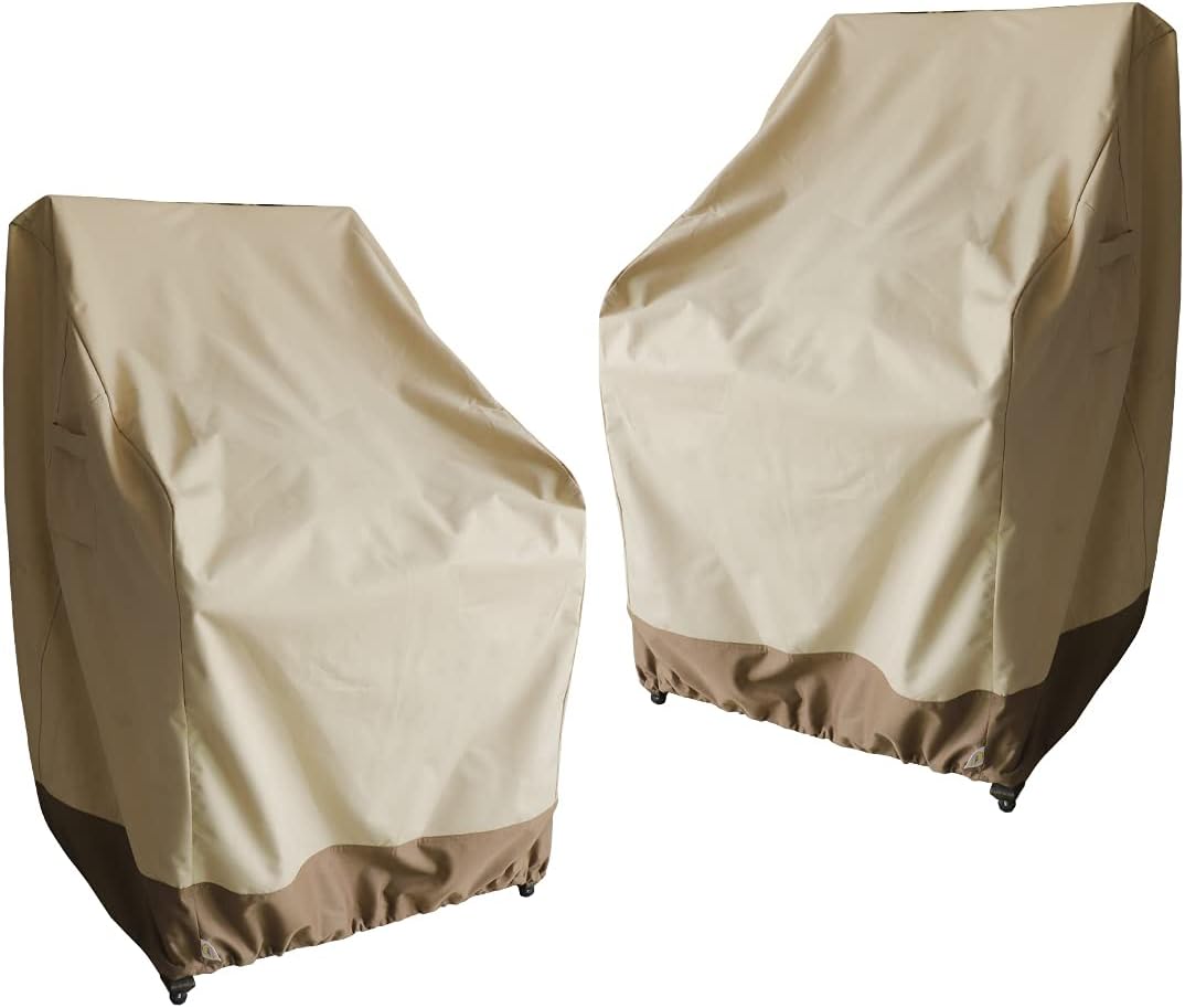Vanteriam Patio High Back Chair Cover, Heavy Duty Waterproof Patio Swivel Chair Covers - Rip Resistant Patio Bar Chair & Stool Cover, 2 Pack - 24''W x 26''D x 35''H Beige & Brown