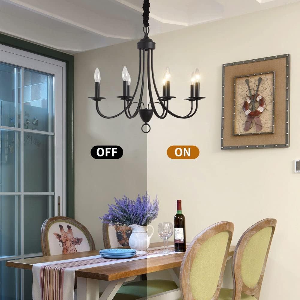 Kaluxry Black Farmhouse Chandeliers, French Country Chandelier for Dining Room, Kitchen, Bedroom ,Study, Living Room Foyer Light Fixtures with E12 Base Pendant Lights (8 Light)