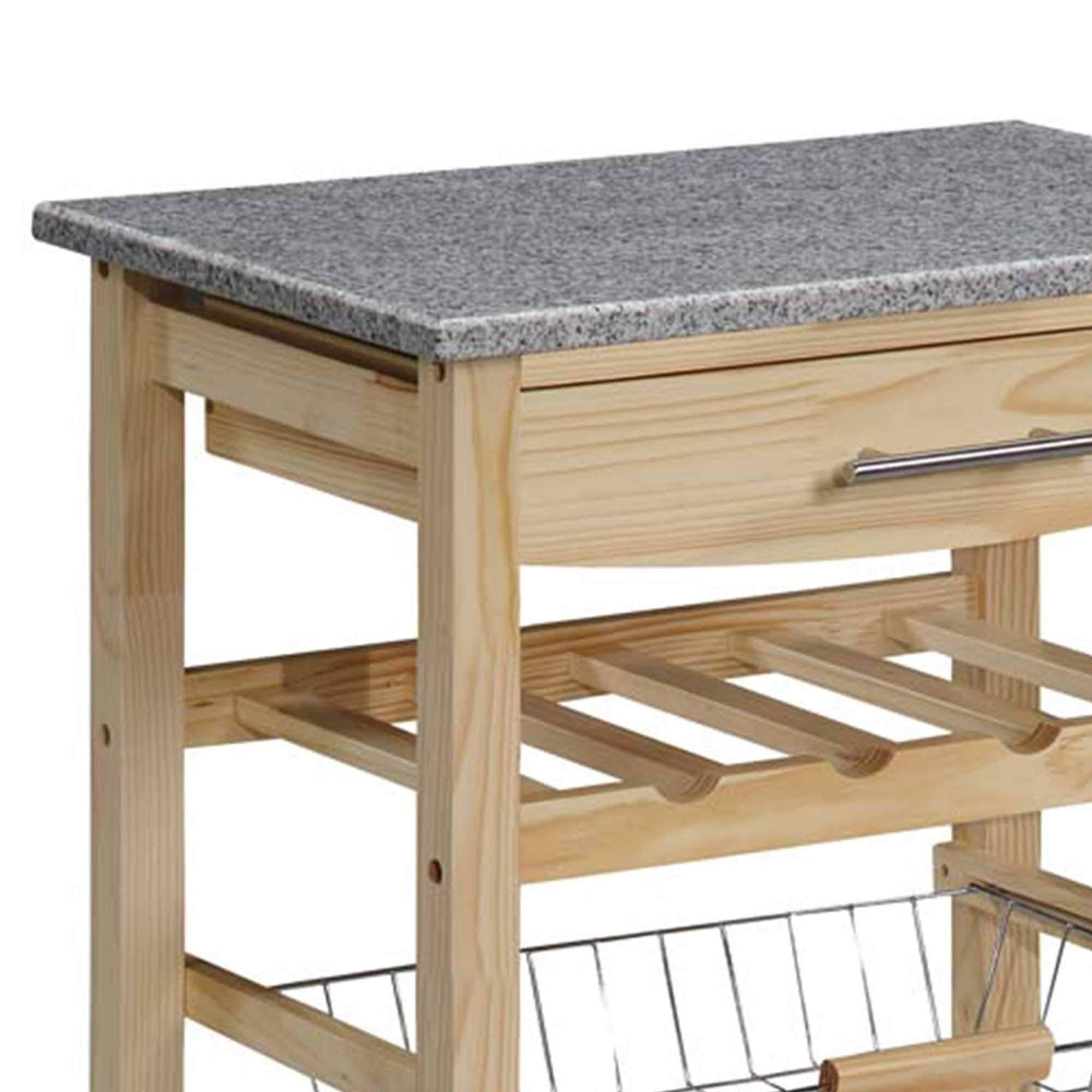 Granite Inlaid Kitchen Island with Spacious Storage Brown and Gray