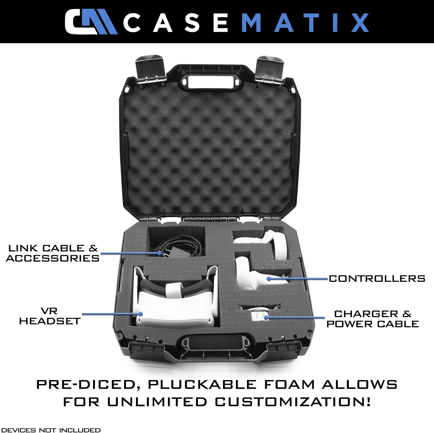 CASEMATIX Hard Case Compatible with Oculus Quest 2 and Oculus Quest VR Gaming Headset & Accessories - Hard Case with Customizable Foam fits Elite Strap and Other Accessories Pack of 2