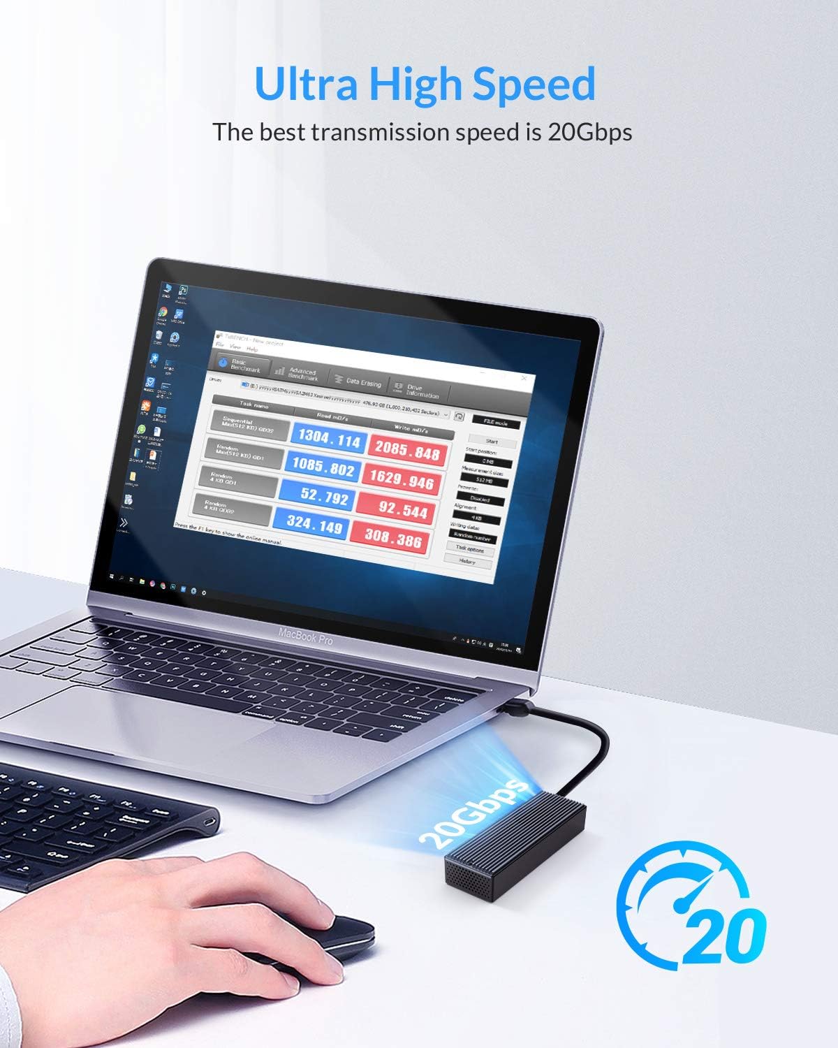 ORICO 20Gbps M.2 NVMe SSD Enclosure Adapter, USB3.2 Gen2 X2 Type-C to NVMe PCI-E M-Key Solid State Drive Built-in Fan Aluminum External Case for SSD Size 2230/2242/2260/2280（M2PVC3-G20, Grey） Pack of 2