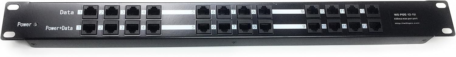 PoE Texas 12 Port 10/100 Mode B Rack Mount Passive PoE Injector with 48 Volt 60 Watt Power Supply for 802.3af Devices Pack of 2