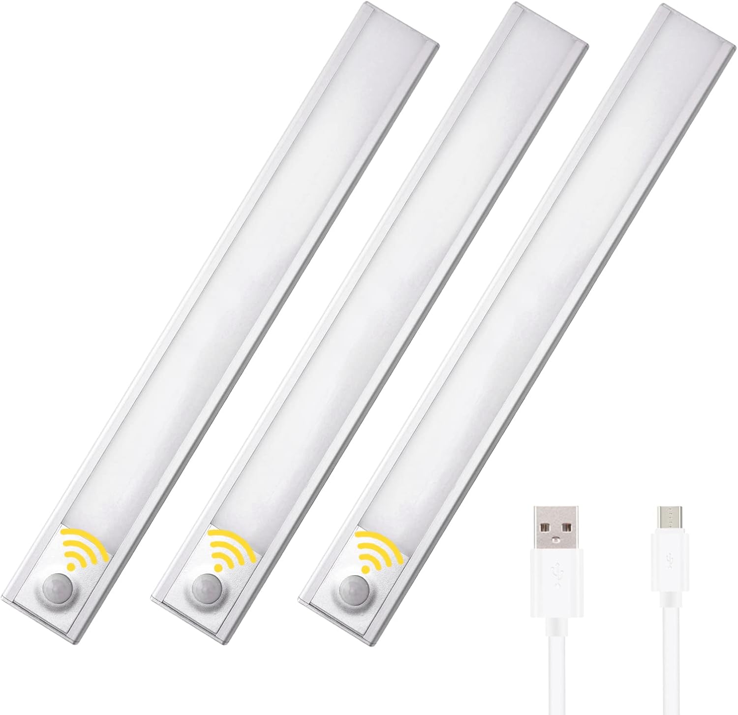 Tipace 73 LED Motion Sensor Cabinet Light,3 Color Temperatures Dimmable Under Closet Lighting,1500mAh Battery Powered USB Rechargeable Under Counter Light with Magnetic for Wardrobe Stairs Hallway Pack of 2