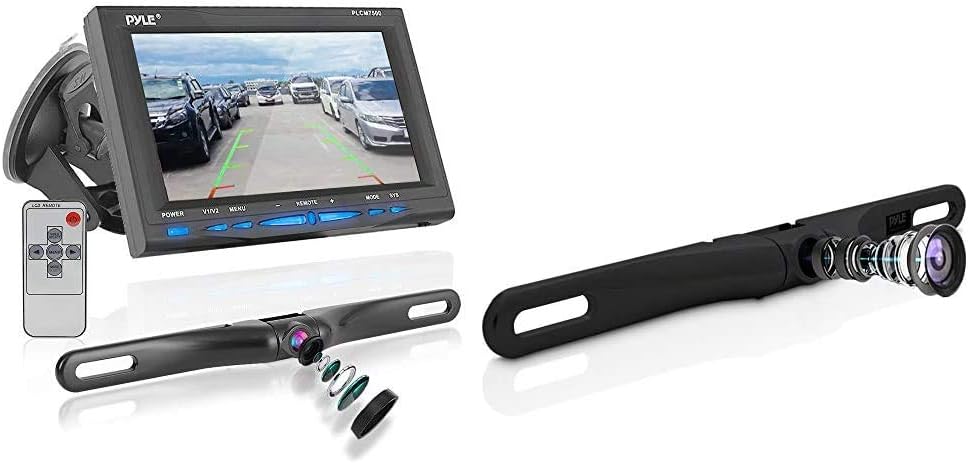 Rear View Backup Car Camera - Screen Monitor System w/ Parking and Reverse Assist Safety Distance Scale Lines, Waterproof & Night Vision, 7