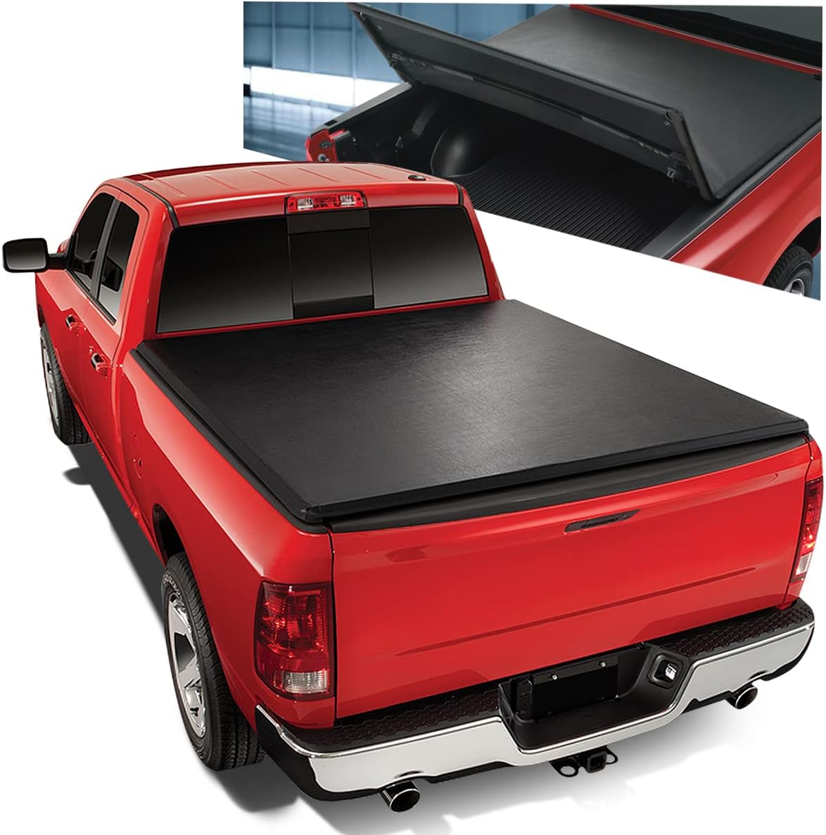 Vinyl Soft Top Tri-Fold Adjustable Truck Tonneau Cover Compatible with Toyota Pickup Tacoma 6Ft Styleside Bed 89-04, Matte Black
