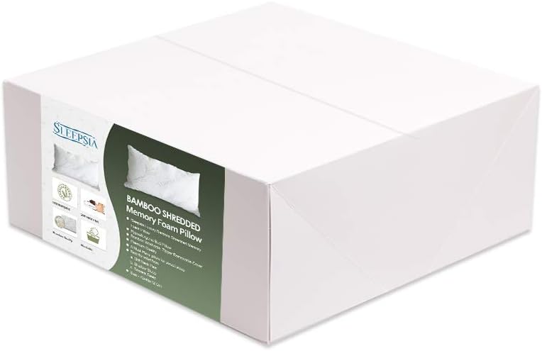 Sleepsia Bamboo Pillow (2 Pack King) - Shredded Memory Foam Pillow - Premium Pillows for Sleeping with Washable Pillow Case- Adjustable