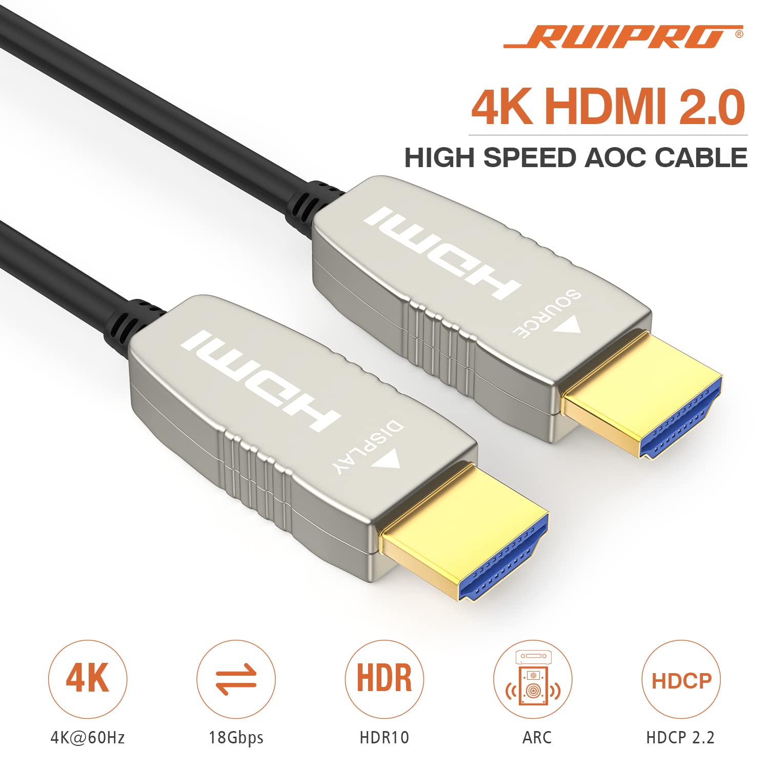 HDMI Fiber Cable RUIPRO 4K60HZ HDR 10 feet Light Speed HDMI2.0b Cable, Supports 18.2 Gbps, ARC, HDR10, HDCP2.2, 4:4:4, Ultra Slim and Flexible HDMI Optic Cable with Optic Technology 3m Pack of 2