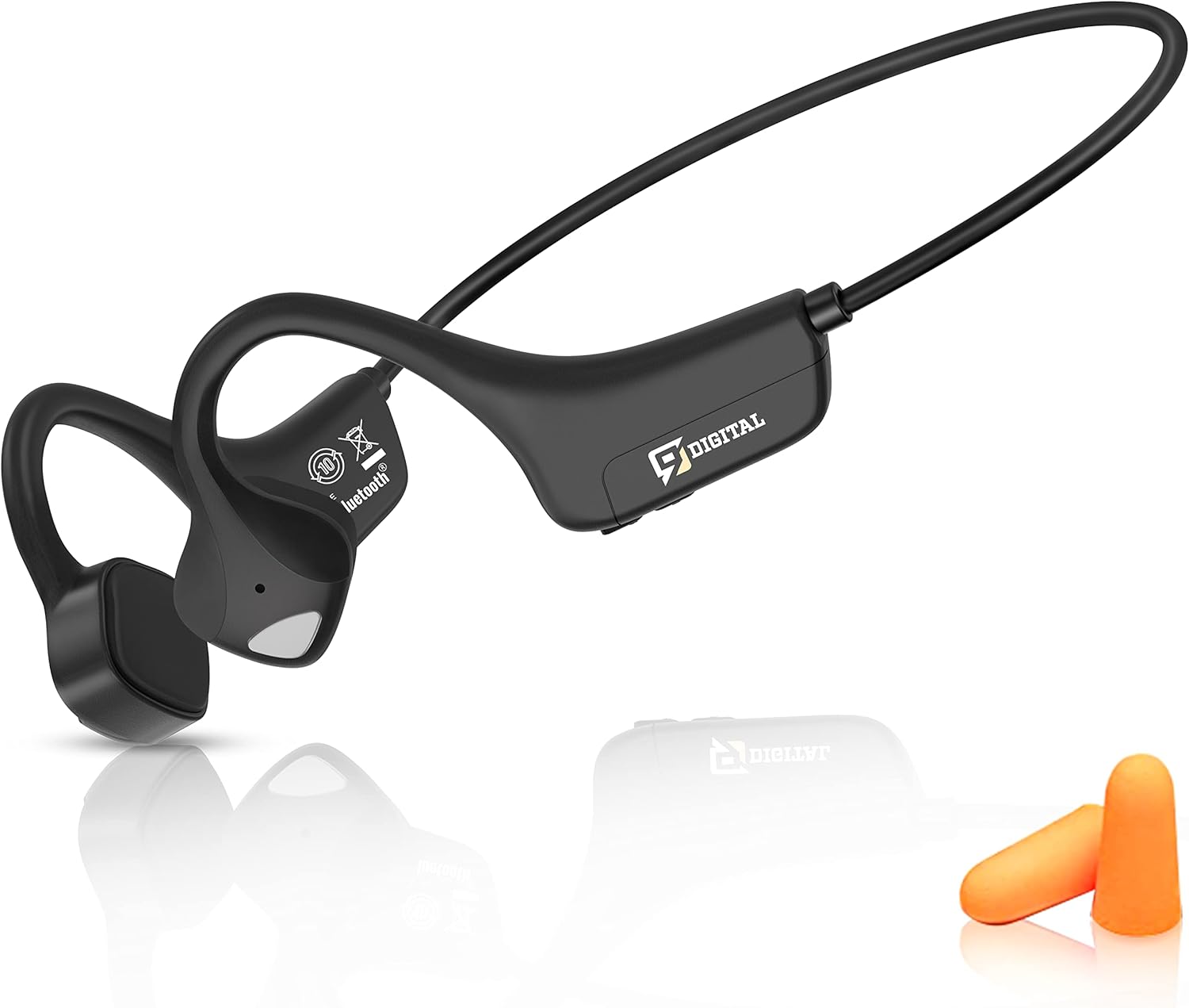 Bone Conduction Headphones with Noise Reduction Tech, 9 Digital N1 Open Ear Headphones with MIC, Waterproof Wireless Bluetooth 5.0 Sport Headset for Running, Bicycling, Hiking, Yoga -Black