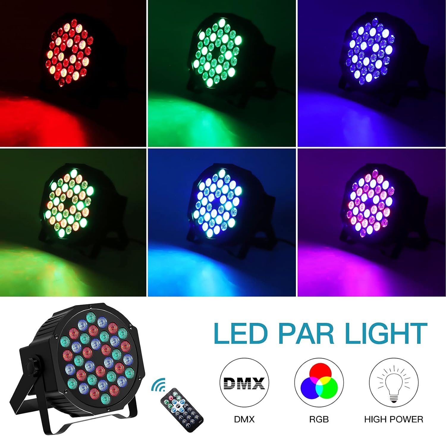 Stage Lights 36 LED Par Lights,U'King Par Lights Uplights Indoor for Christmas Party Disco Wedding Remote Control,DMX Control Sound Activated Party Lights (4 Packs) Pack of 2