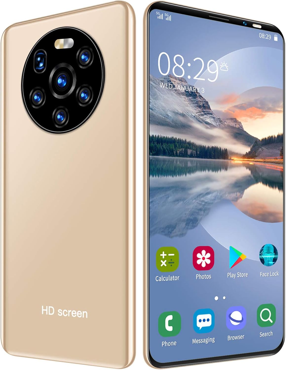 5.45in HD Screen Smartphone, Face Recognition and Fingerprint Unlocking Android Phone Dual Card Dual Standby 1GB+8GB(Green) Pack of 2