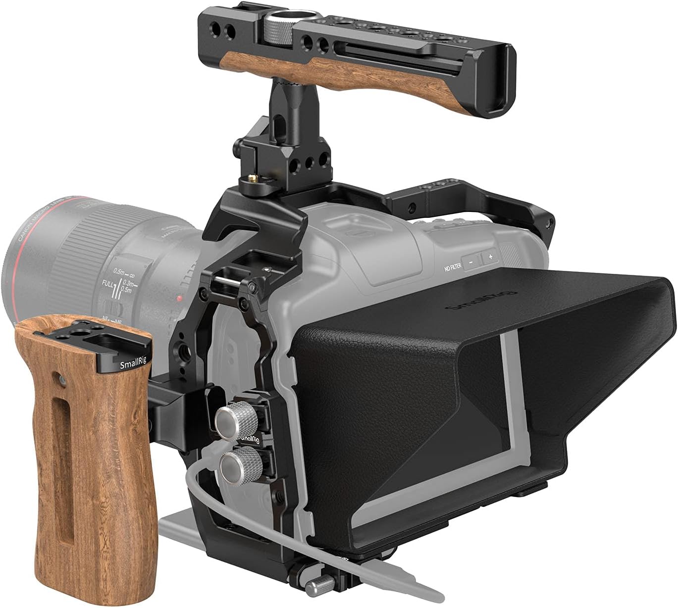 SMALLRIG Camera Cage Accessory Kit for BMPCC 6K Pro, with Top Handle Wooden Side Handle HDMI Cable Clamp SSD Clamp Sunhood NATO Rail Screen Protector for Blackmagic Pocket Cinema Camera 6K Pro- 3299