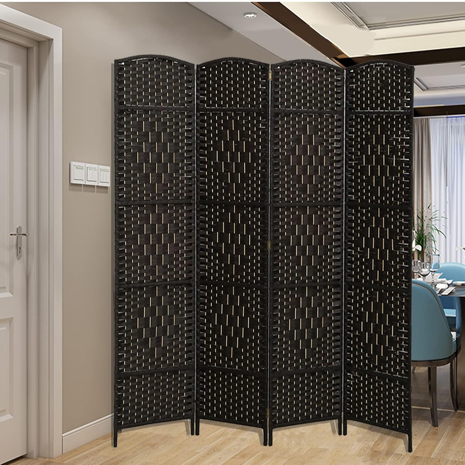 ECOMEX Room Divider 6 Panel, 5.6ft Tall Wood Partition Room Dividers and Folding Privacy Screens, Freestanding Room Separators Divider Wall (Retro White Color)