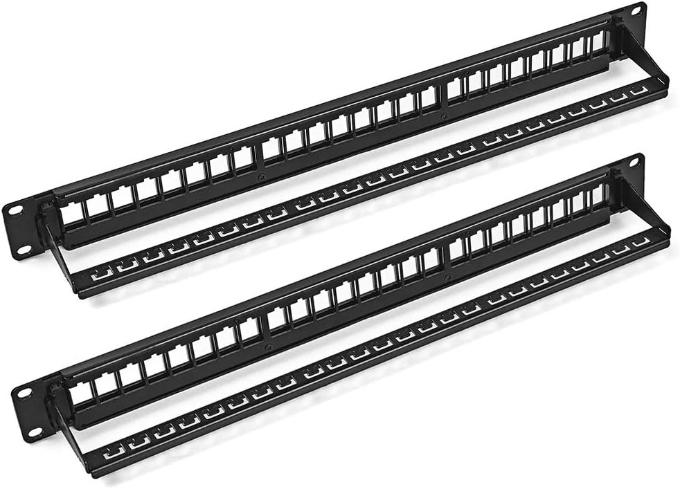 NavePoint 24-Port CAT5e UTP Patch Panel 1U with Keystones, RJ45 Ethernet, Black, 2-Pack Pack of 2