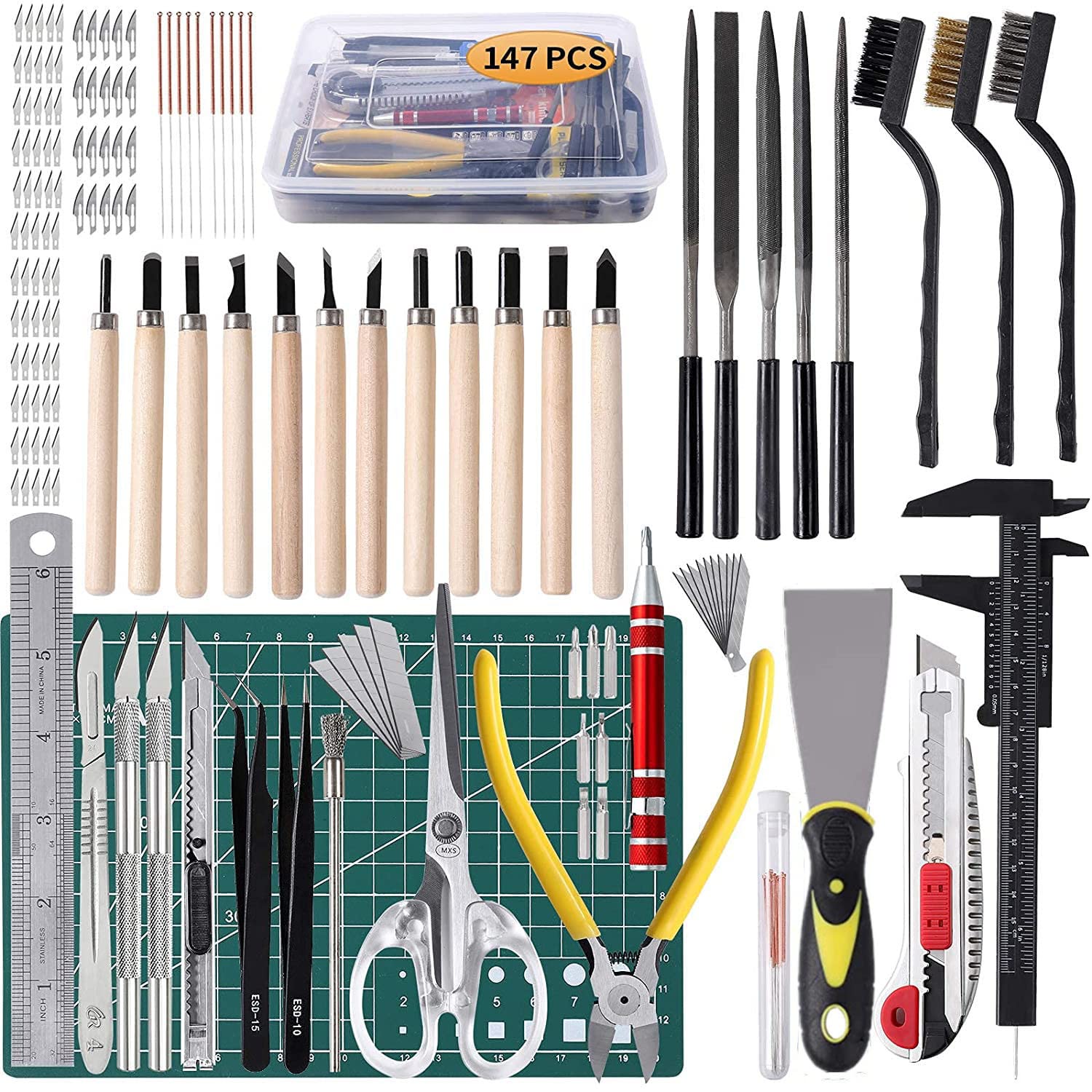 3D printer tool kit 147 Pcs, Exacto Knife Set,Craft Knife,Art Knife,Includes Cleaning and Removal Tool with Store content box DIY Art Modeling, 3D Printing and Finishing