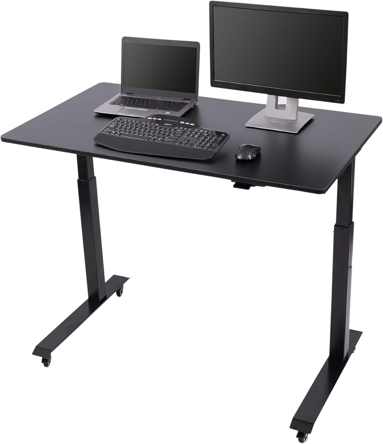 S STAND UP DESK STORE 48 inch Standard Electric Standing Desk/Sit Stand Desk Our Best Value in an Electric Adjustable-Height Desk, Premium Quality (48 inch, Black Frame/Teak Top)