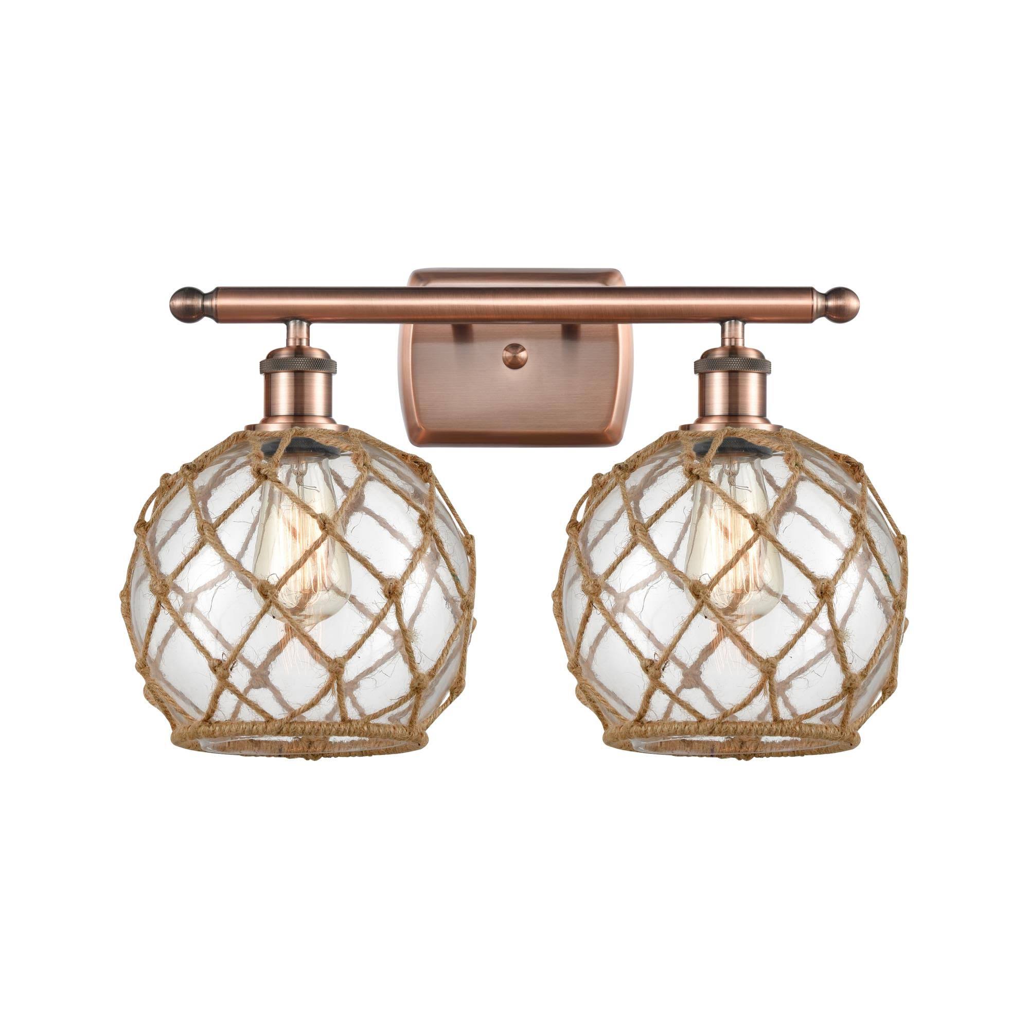 Innovations 516-2W-AC-G122-8RB Antique Copper Farmhouse Rope 2 Light Bath Vanity Light