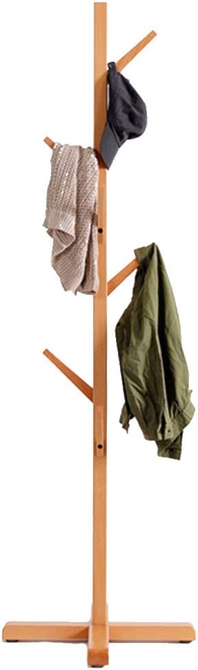 Wooden Coat Rack Floor-to-Ceiling Birch Classic Hanger Wood Color
