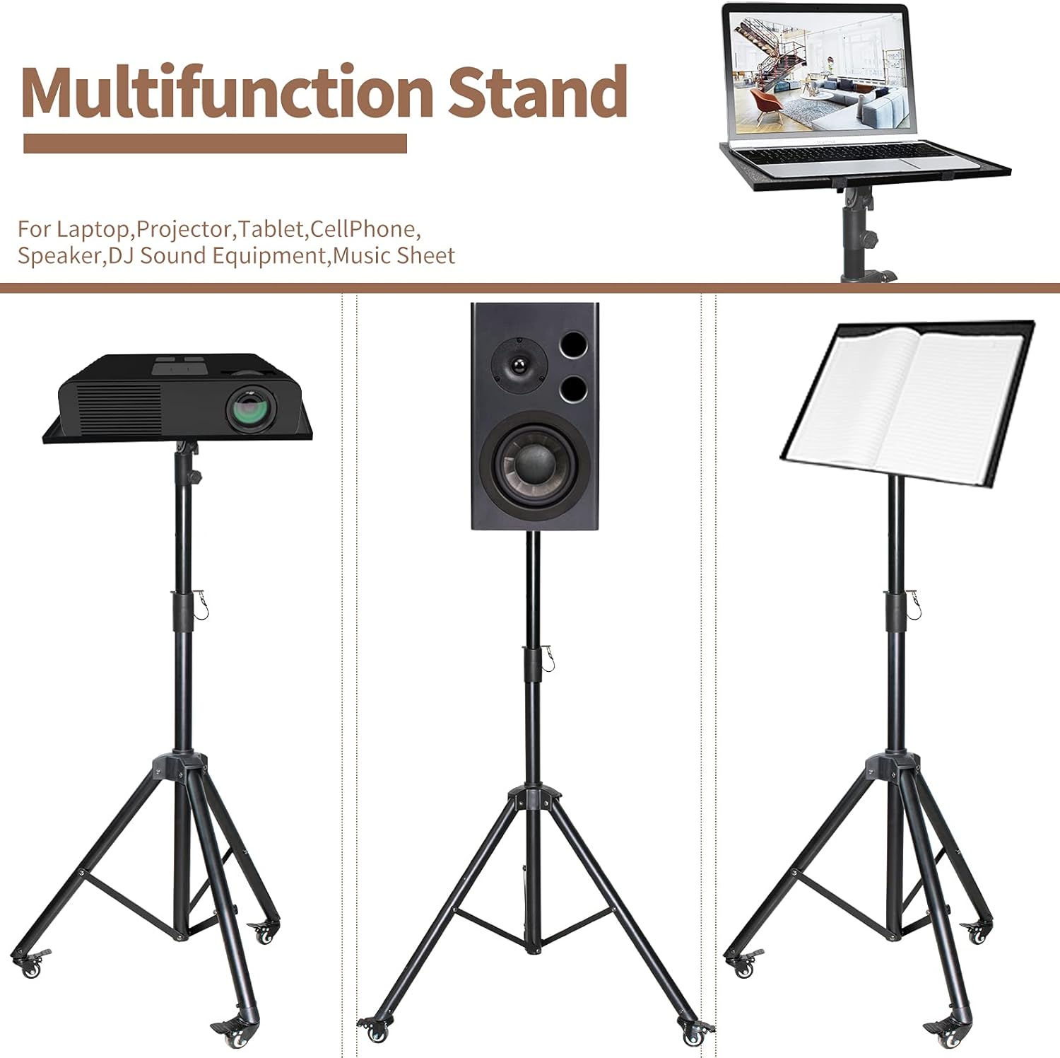 Projector Tripod Stand, Bloazzup Laptop Stands Height Adjustable Floor Tripod Stand Pro Sturdy Durable Metal Structure, Office Home Stage In-Studio Use, Adjustable Height Laptop Tripod (2.5-5 ft) Pack of 2