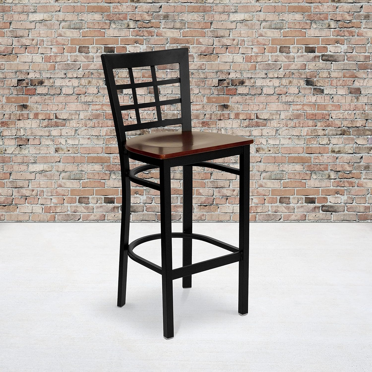 Flash Furniture 2 Pack HERCULES Series Black Window Back Metal Restaurant Barstool - Black Vinyl Seat