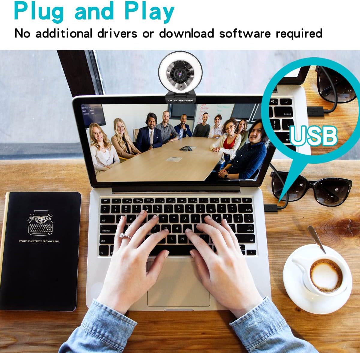 Webcam with Microphone and Light, 1080P Webcam with Privacy Cover & Tripod for PC Mac Laptop Desktop, Auto-Focus, USB Web Camera for Zoom Skype YouTube Video Conferencing