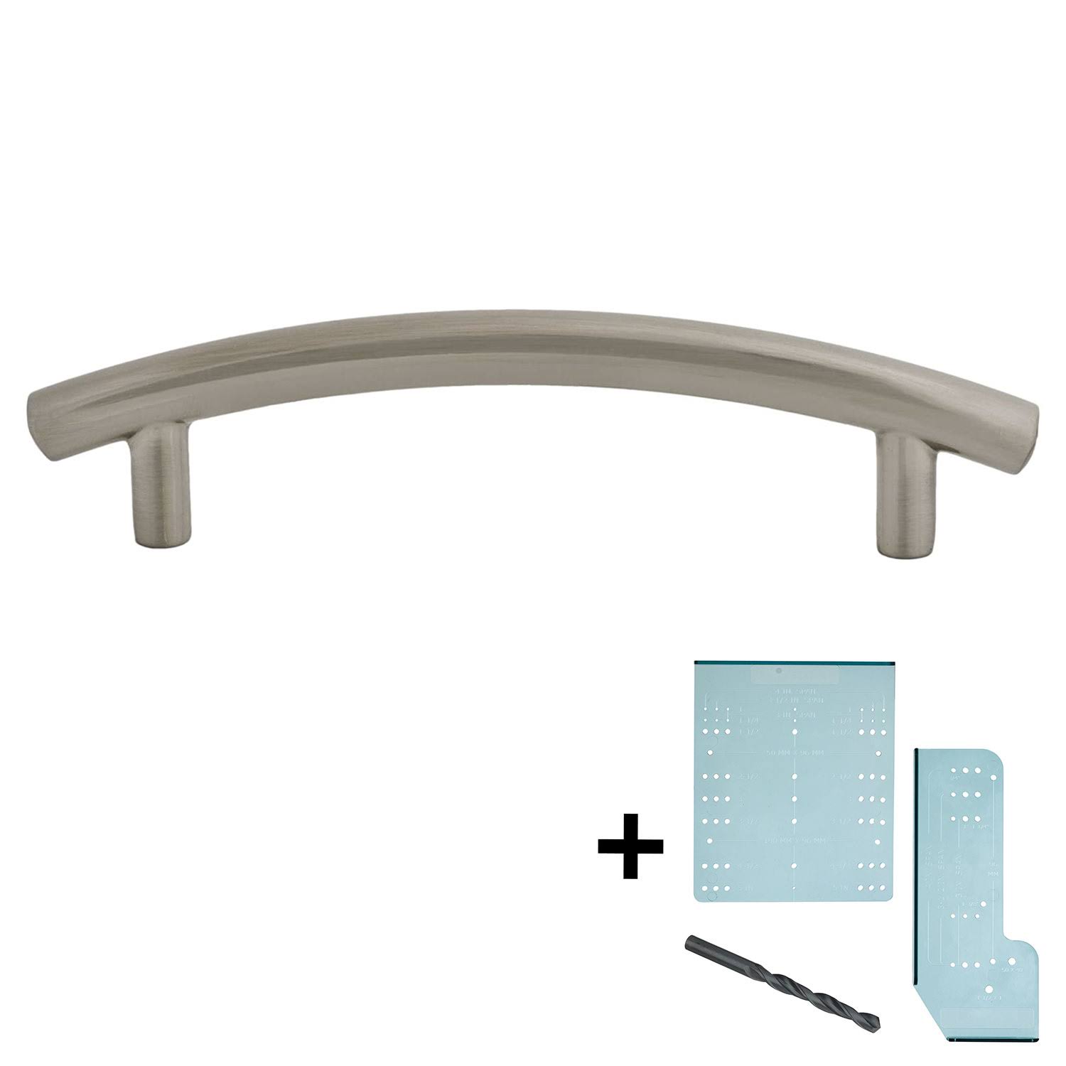Ultra Hardware 25-Pack Contemporary Arch Bar Kitchen Cabinet Hardware Pulls, Satin Nickel + Templates