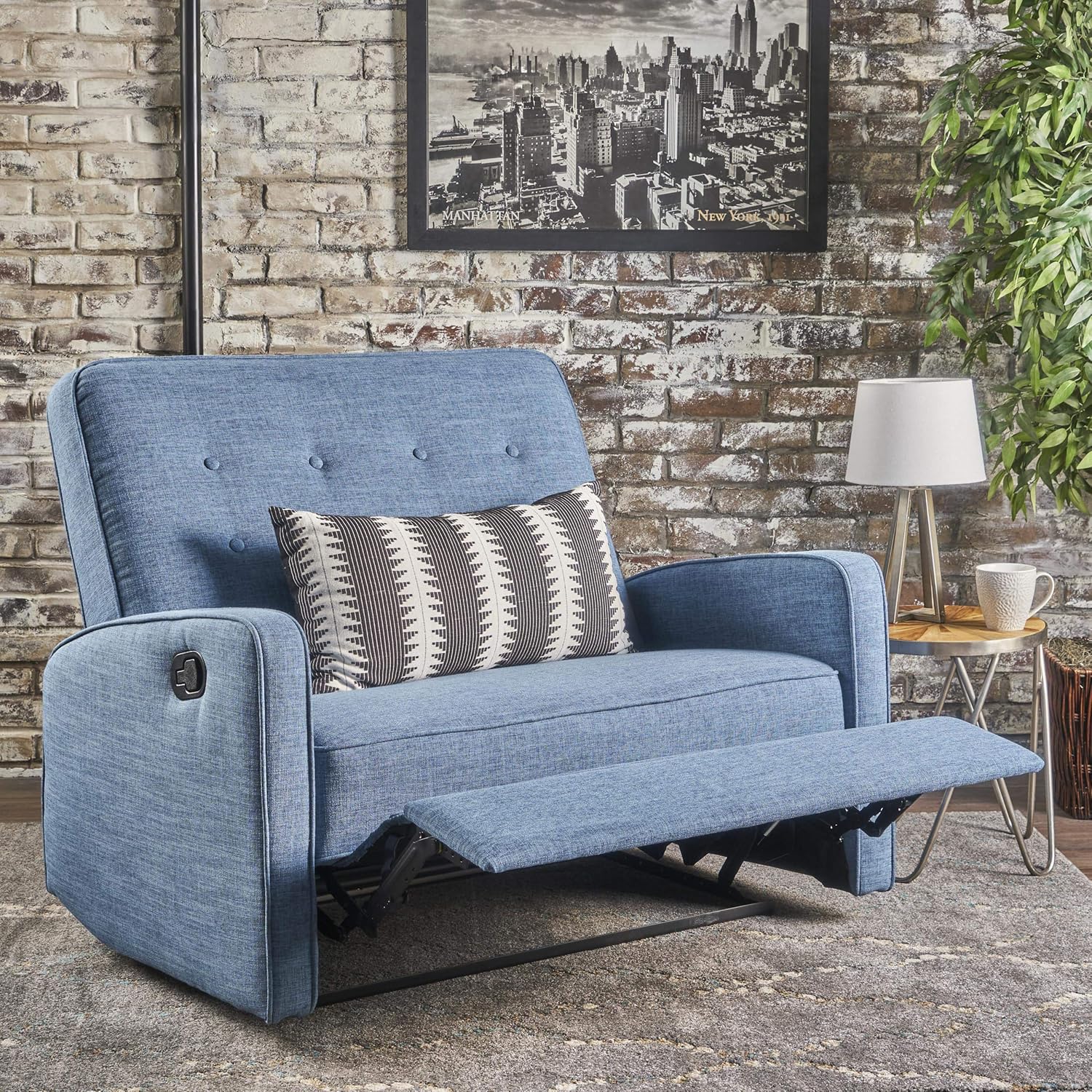 Christopher Knight Home Callade Reclining Loveseat Muted Blue + Black