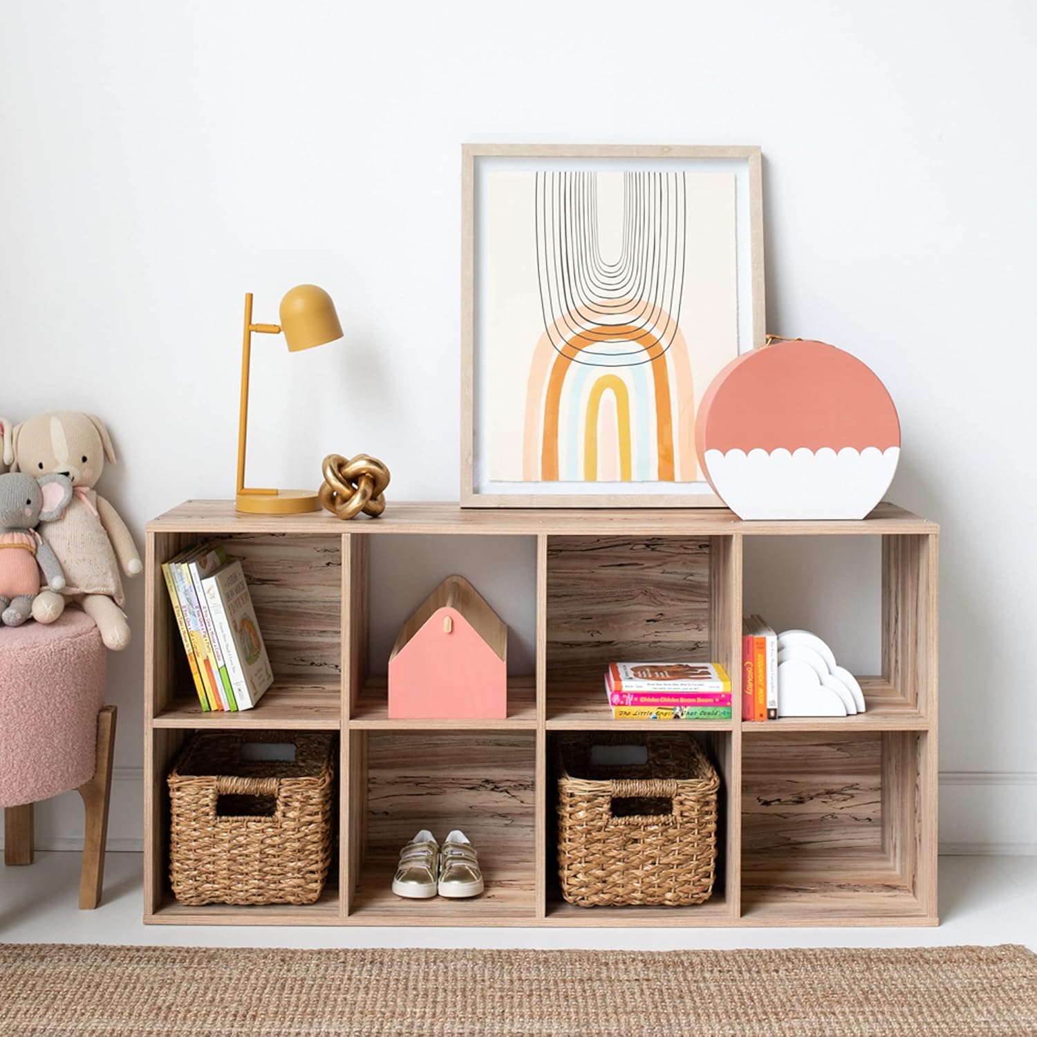 Signature Design by Ashley Piperton Modern 6 Cube Storage Organizer or Bookcase, Natural Brown Pack of 2