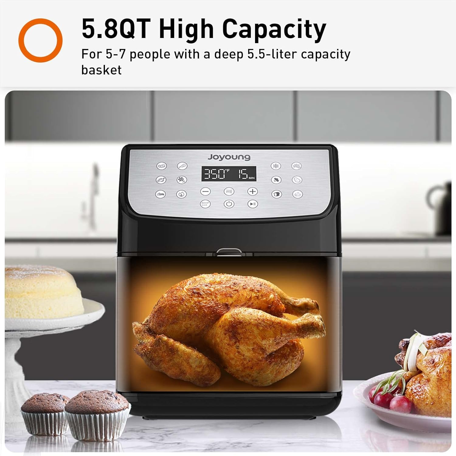 JOYOUNG Air Fryer 5.8QT Detachable Double Basket Air Fryers 1700W 13-in-1 Presets Airfryer One Touch LED Touchscreen Air Fryer Toaster Oven with Recipe