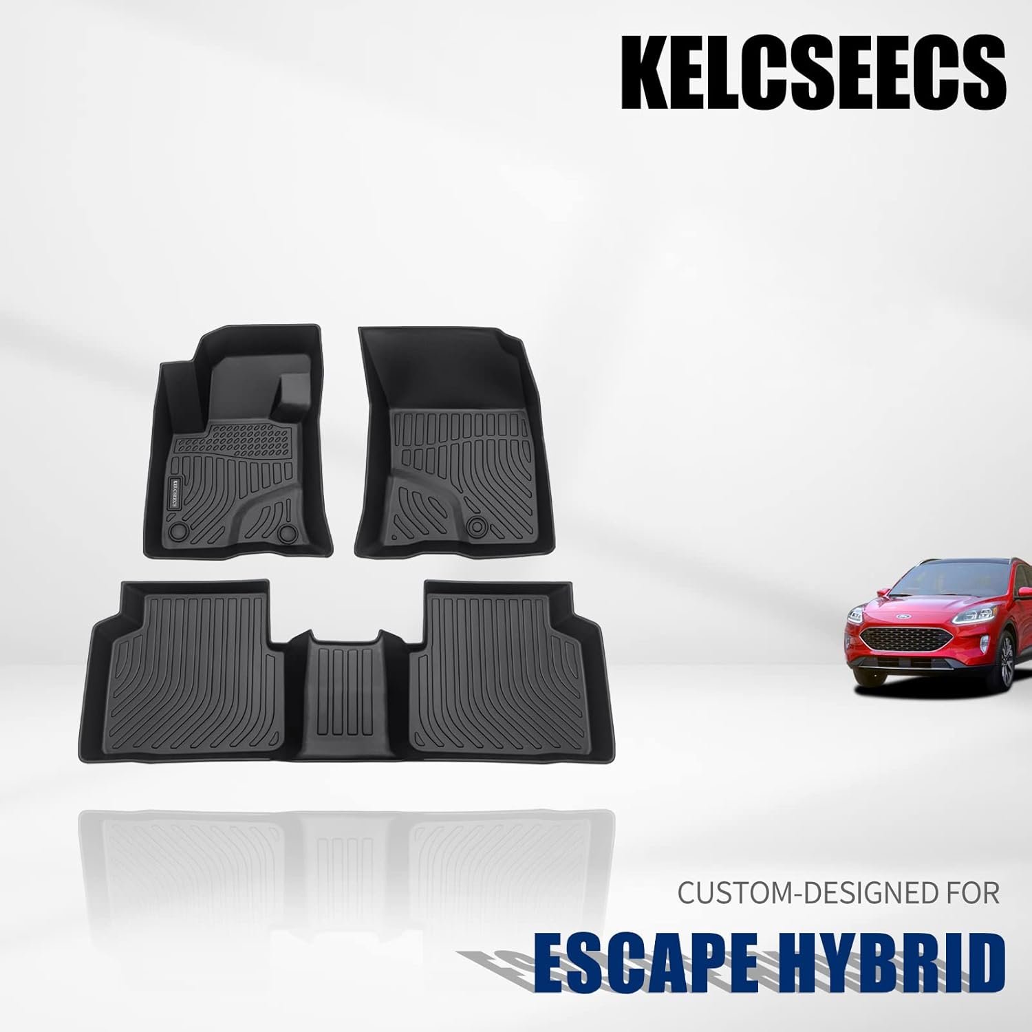 KELCSEECS Floor Mats Custom for Ford Escape Hybrid 2020-2022/Plug-In Hybrid 2020-2021 Waterproof Car Mats All Weather Mats Guard heavy duty Automotive Floor Liners Front& Rear Row Full Set Accessories