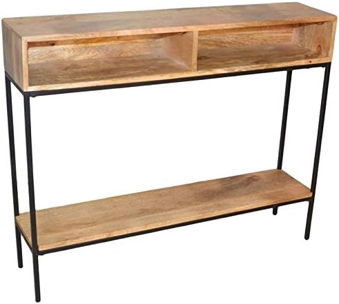 BOWERY HILL Solid Mango Wood Top Console Table in Natural/Black