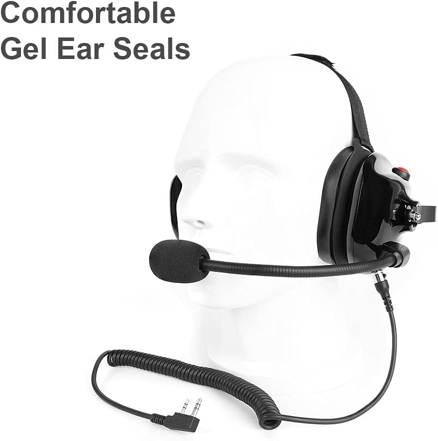 Behind The Head Two Way Radio Headset with Noise Cancelling Mic and 3.5mm Input Jack, Comfortable Gel Ear Seals, Includes Coil Cord Cable