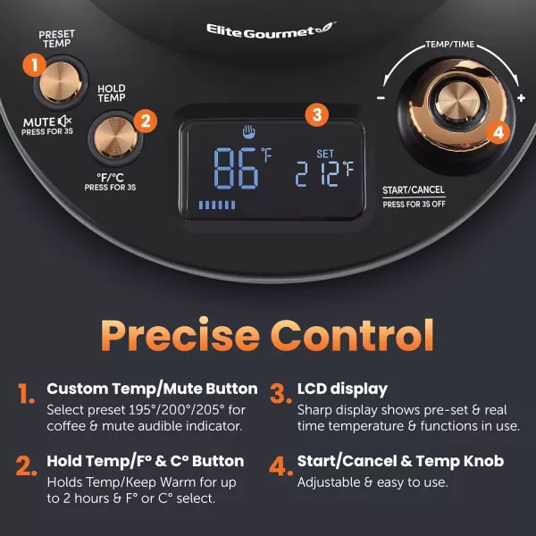 Coffee & Tea Kettles EKT1001 Electric 1.0L BPA-Free 1100W Glass Kettle Cordless 360&deg; Base, Stylish Blue LED Interior, Handy Auto Shut-Off Function &ndash; Quickly Boil Water For Tea & More, Black(Copper)